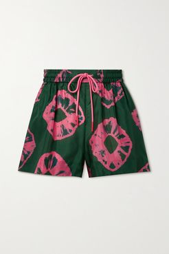 Poppy Tie-dyed Silk-habotai Shorts - Dark green