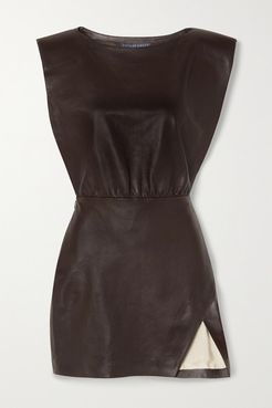 Leather Mini Dress - Brown