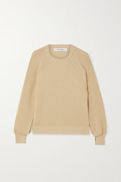 Cutout Ribbed Cotton-blend Sweater - Beige