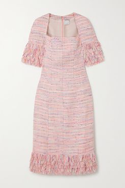 Iris Fringed Tweed Midi Dress - Pink