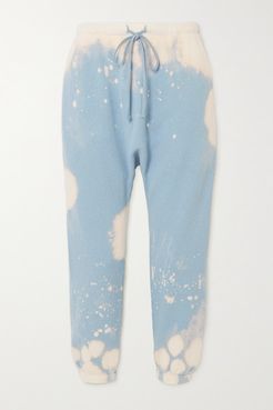 Printed Cotton-jersey Track Pants - Light blue