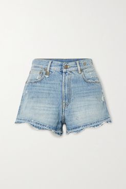 Boyfriend Distressed Denim Shorts - Light denim