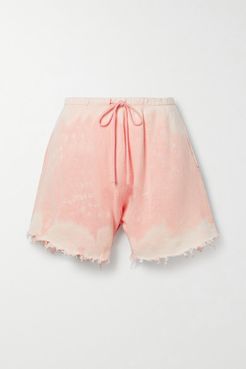 Distressed Tie-dyed Cotton-terry Shorts - Pink