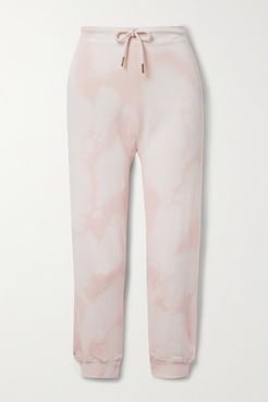 The Cropped Tie-dyed Cotton-jersey Track Pants - Pastel pink