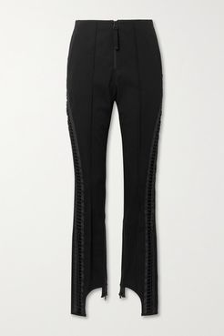 Aviator Lace-up Stretch-cotton Twill Slim-leg Pants - Black