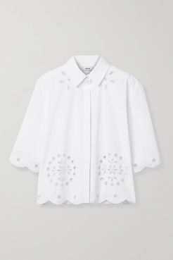 Broderie Anglaise Cotton-blend Poplin Shirt - White