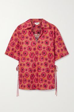 Tie-detailed Floral-print Cotton-poplin Top - Magenta