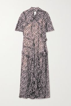 Botan Ruffled Floral-print Georgette Maxi Dress - Purple