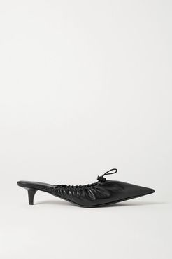 Scrunch Knife Ruched Leather Mules - Black