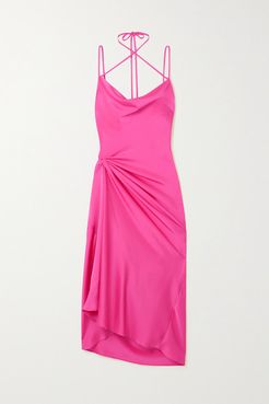 Medina Draped Satin Midi Dress - Pink