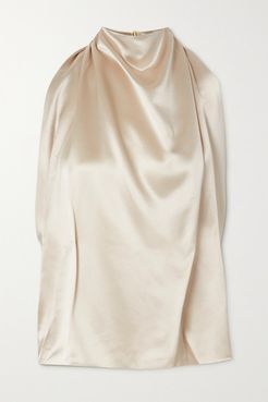 Tana Draped Satin Halterneck Top - Beige