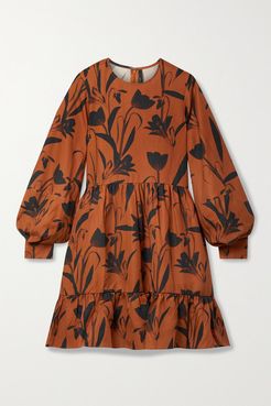 Net Sustain Effie Gathered Tiered Floral-print Tencel Lyocell Mini Dress - Orange