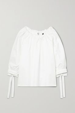 Bobbie Gathered Cotton-blend Twill Blouse - White