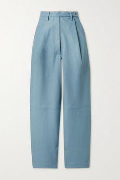 Cleo Pleated Leather Tapered Pants - Light blue