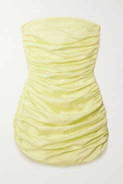 Net Sustain Rushi Strapless Ruched Organic Silk-blend Mini Dress - Yellow
