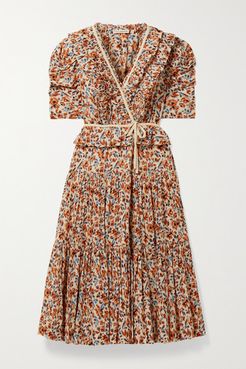 Lisette Ruffled Floral-print Cotton-crepon Wrap Midi Dress - Brown
