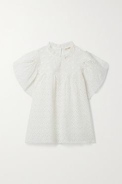 Mae Gathered Broderie Anglaise Cotton Top - White