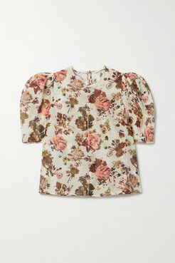 Lise Floral-print Cotton And Silk-blend Top - Cream