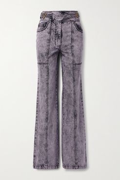 Albie Belted Acid-wash High-rise Wide-leg Jeans - Lilac