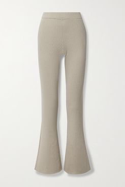 Ribbed Cotton And Silk-blend Flared Pants - Beige