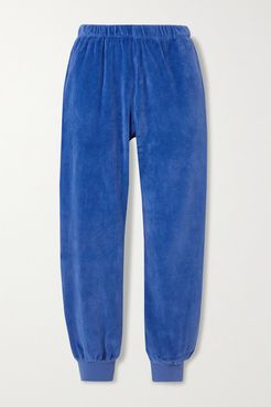 Cropped Cotton-blend Velour Track Pants - Blue