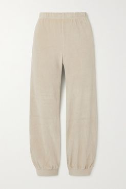Cropped Cotton-blend Velour Track Pants - Off-white