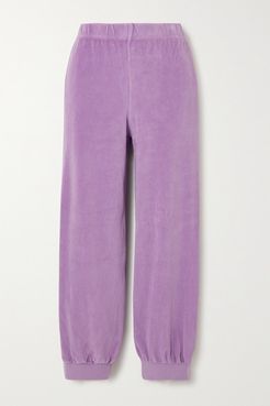 Cropped Cotton-blend Velour Track Pants - Lavender