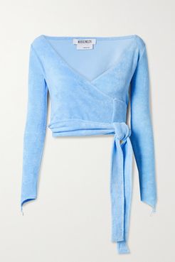 Dramady Cropped Cotton-blend Terry Wrap Top - Light blue
