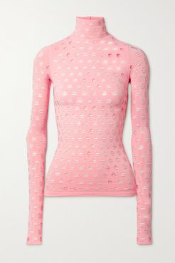 Perforated Stretch-jersey Turtleneck Top - Pink