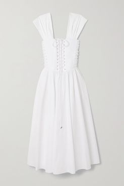 Lace-up Cotton-poplin Midi Dress - White