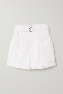 Belted Cotton-blend Twill Shorts - White