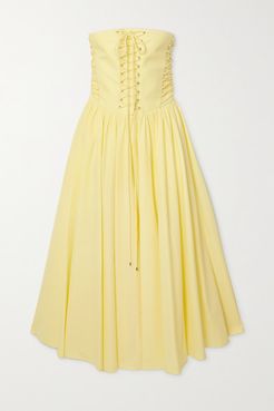 Strapless Lace-up Cotton-poplin Midi Dress - Yellow