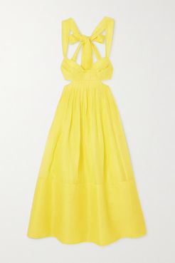 Wild Botanica Tie-detailed Cutout Linen And Silk-blend Organza Midi Dress - Yellow