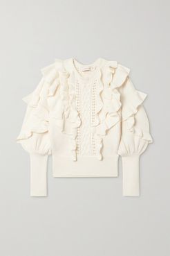 Botanica Ruffled Wool Sweater - Cream