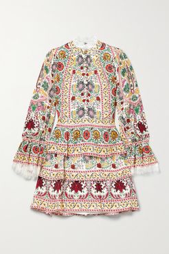 Alice Olivia - Lawson Tiered Lace-trimmed Floral-print Crepe Mini Dress - Cream
