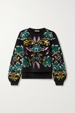 Alice Olivia - Gaia Appliquéd Embroidered Cotton-jersey Sweatshirt - Black