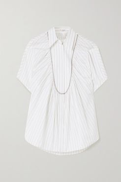 Oversized Bead-embellished Pinstriped Cotton-poplin Shirt - White