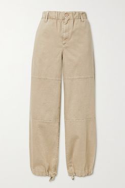 Cotton-blend Tapered Pants - Beige