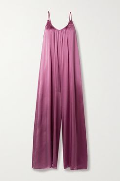 Gathered Silk Jumpsuit - Plum