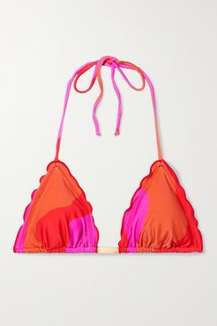 Ripple Printed Triangle Halterneck Bikini Top - Pink