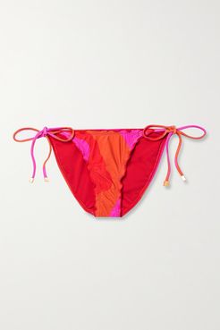 Ripple Embellished Printed Bikini Briefs - Pink