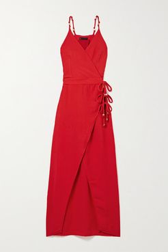 Cyndi Bead-embellished Voile Wrap Dress - Red