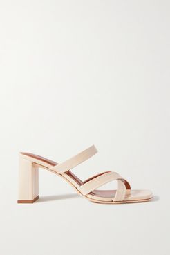 Lenny Crinkled Glossed-leather Mules - Ivory