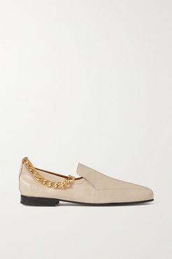 Nick Chain-embellished Crinkled Glossed-leather Loafers - Ivory