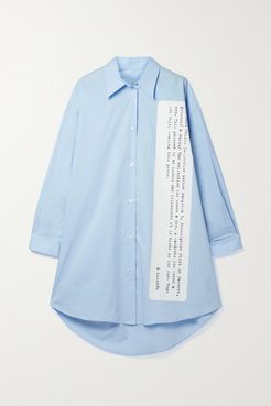 Oversized Printed Cotton-poplin Mini Shirt Dress - Sky blue