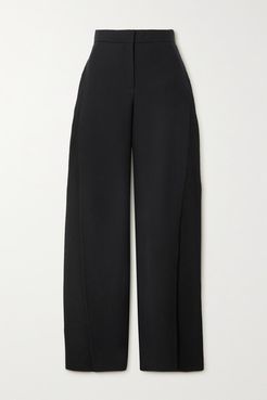 Paneled Wool And Seersucker Wide-leg Pants - Black