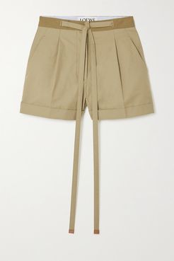 Leather-trimmed Cotton-twill Shorts - Camel