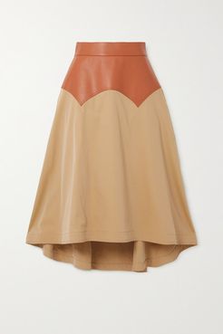 Obi Asymmetric Leather And Cotton-twill Midi Skirt - Beige