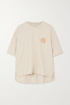 Oversized Embroidered Cotton-jersey T-shirt - Beige