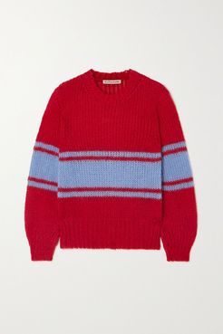 Striped Open-knit Mohair-blend Sweater - Red